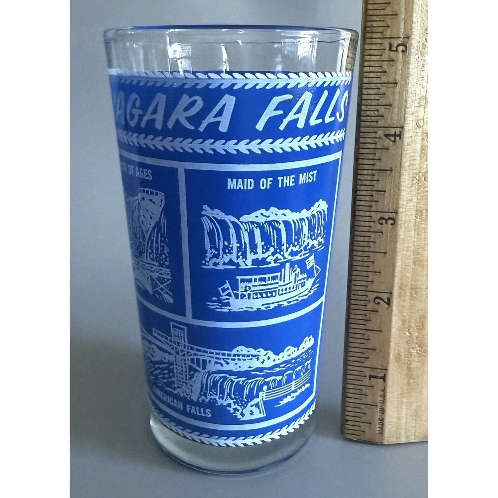 Vtg 1960s NIAGARA FALLS Landmarks State Glass Tumbler Highball Enamel Paint 5
